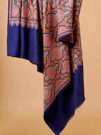 Classic Shawl Wool Blend with Gulaabdaar Jama Pattern in Blue