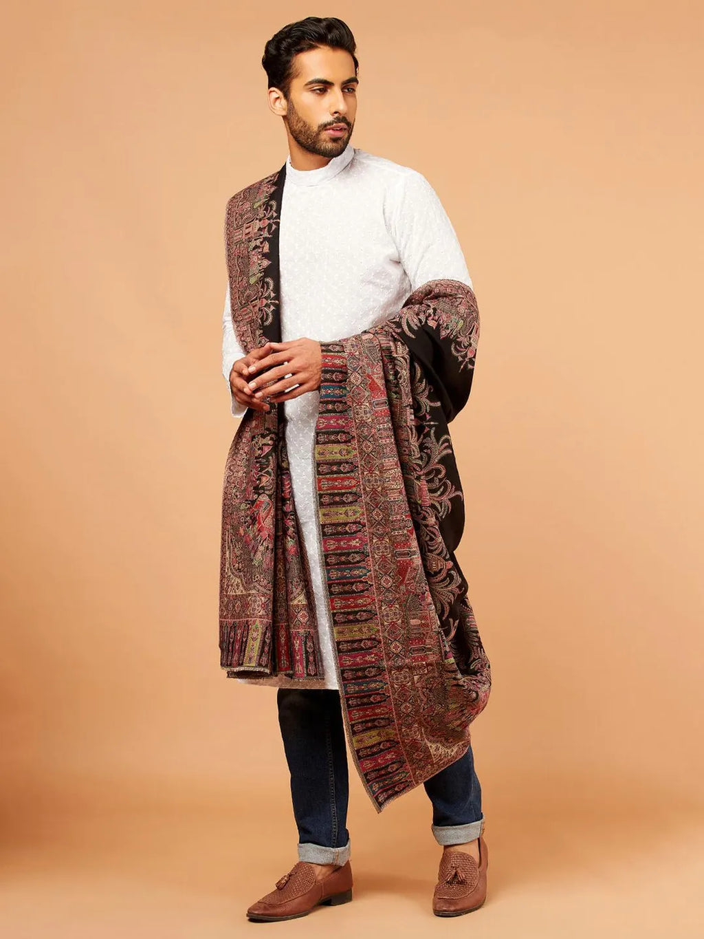 Classic Shawl Wool Blend with Kaani Pattern in Multi