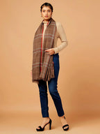 Chic Stole Wool Blend with Dobby Pattern in Brown