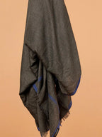 Classic Shawl Wool Blend with Gents Blue Border in Charcoal Black