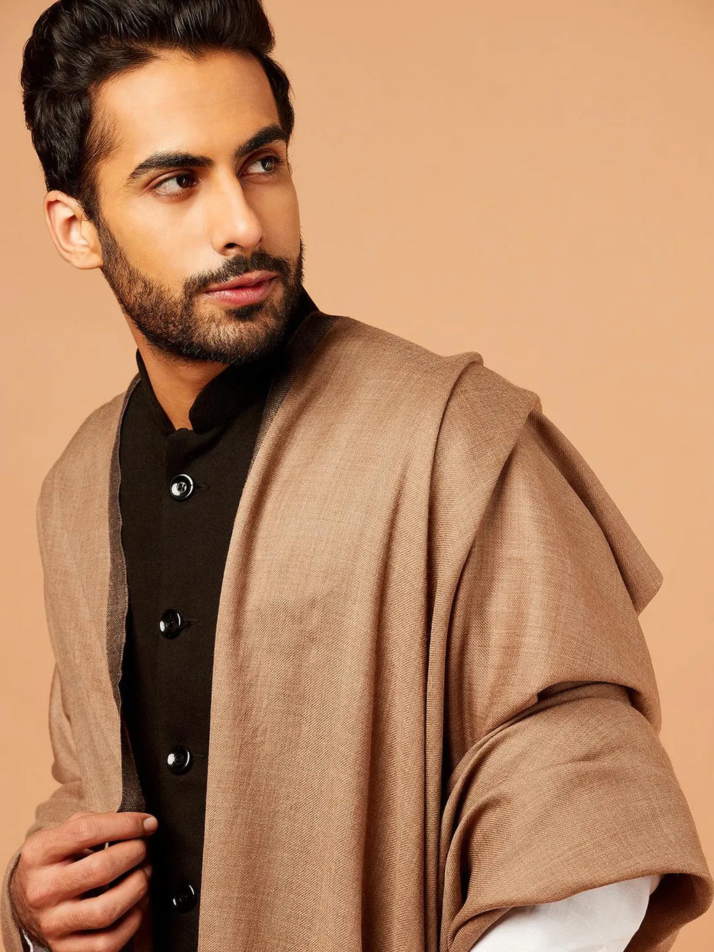 Classic Shawl Wool Blend with Gents Brown Solid with Black Border