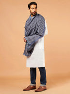 Classic Shawl Wool Blend with Gents Check Pattern in Grey