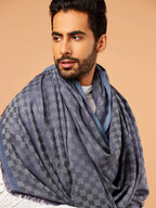 Classic Shawl Wool Blend with Gents Check Pattern in Grey