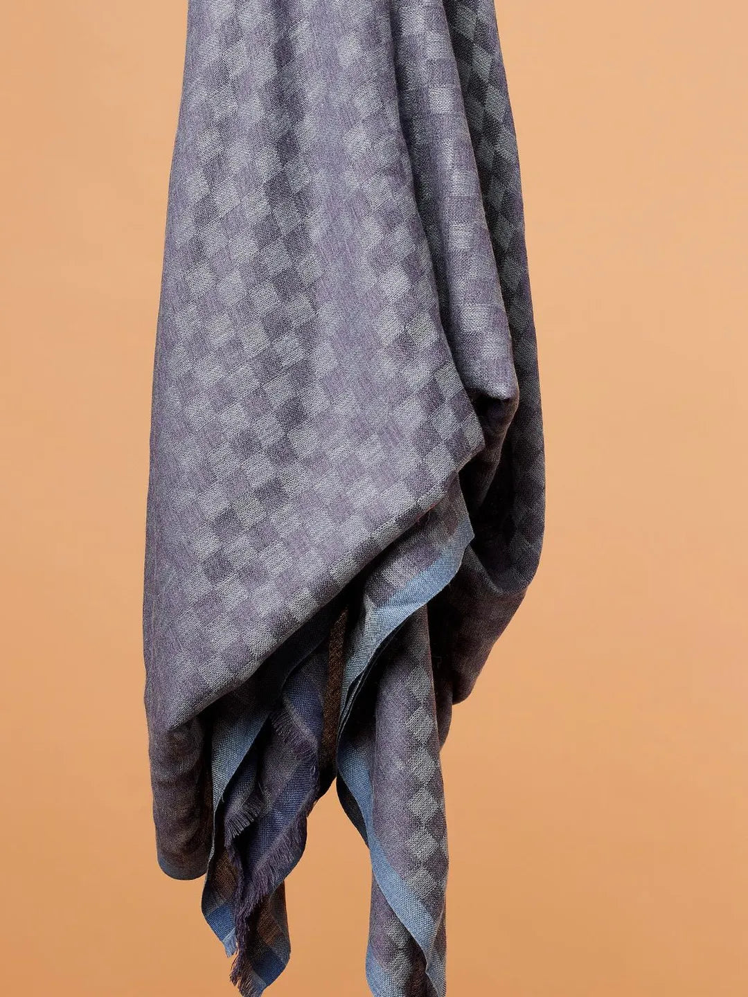 Classic Shawl Wool Blend with Gents Check Pattern in Grey