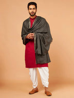 Elegant Shawl Wool Blend with Gents Kaani Pattern in Grey