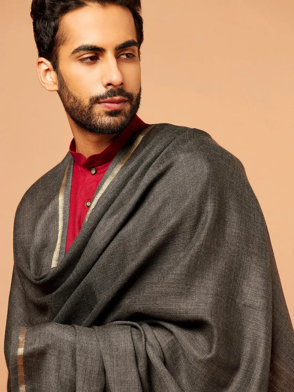 Elegant Shawl Wool Blend with Gents Kaani Pattern in Grey