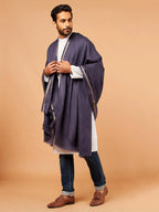 Elegant Shawl Wool Blend with Gents Golden Border Pattern in Charcoal Black