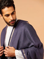 Elegant Shawl Wool Blend with Gents Golden Border Pattern in Charcoal Black