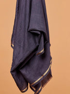 Elegant Shawl Wool Blend with Gents Golden Border Pattern in Charcoal Black