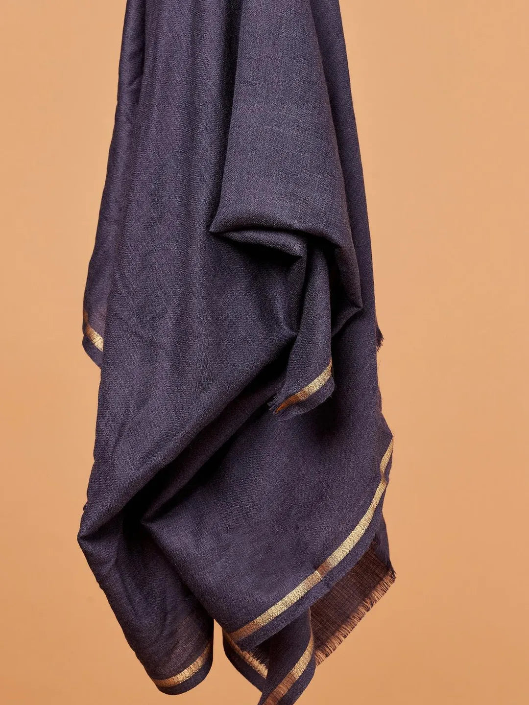 Elegant Shawl Wool Blend with Gents Golden Border Pattern in Charcoal Black