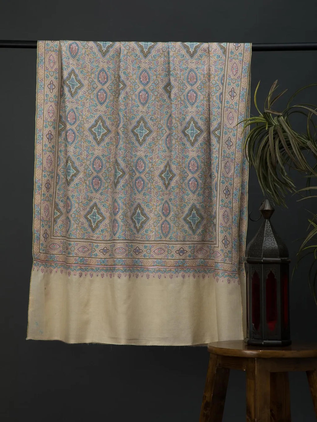 Classic Handloom Pashmina Shawl Jama Embroidery in White