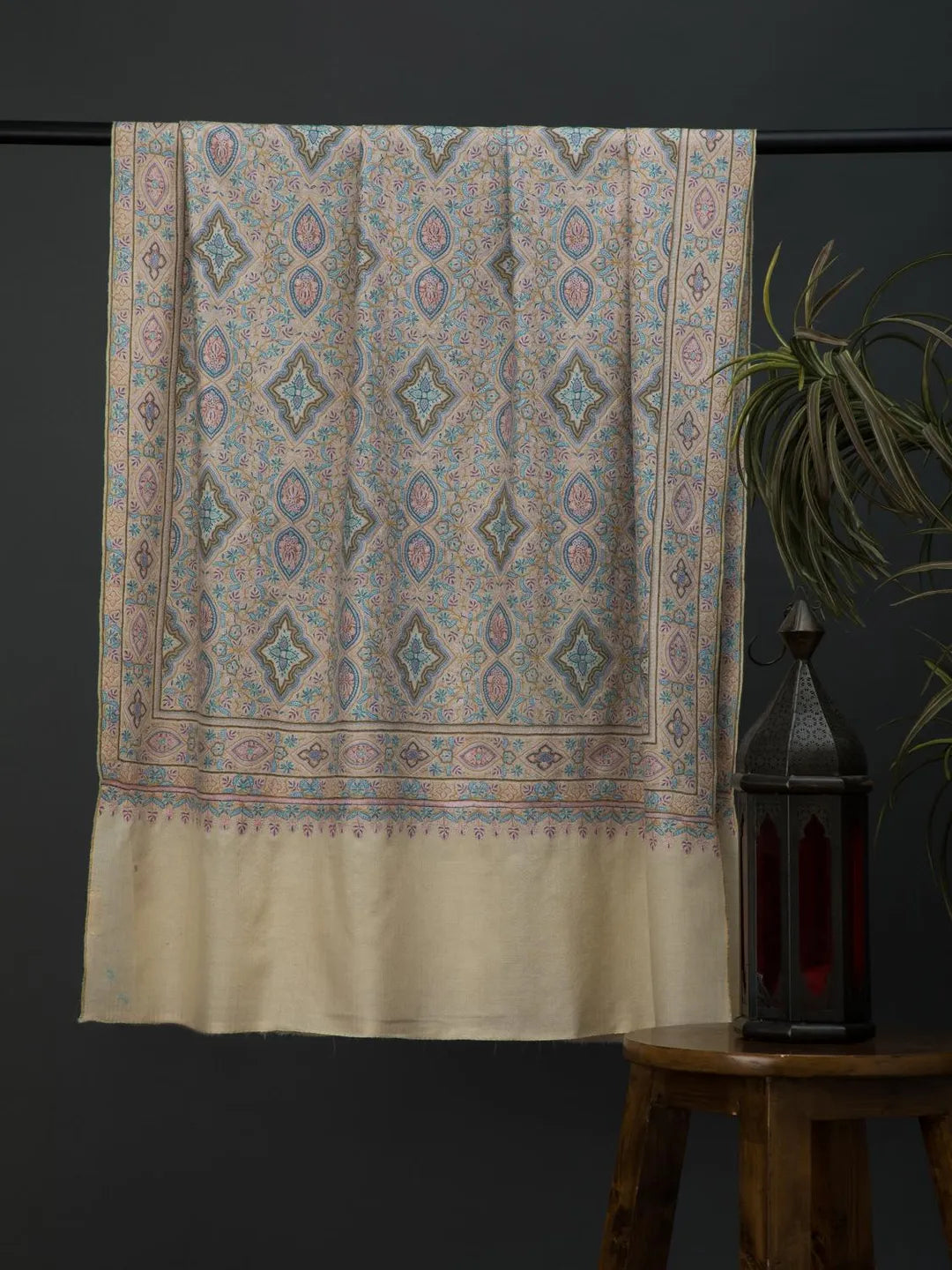 Classic Handloom Pashmina Shawl Jama Embroidery in White