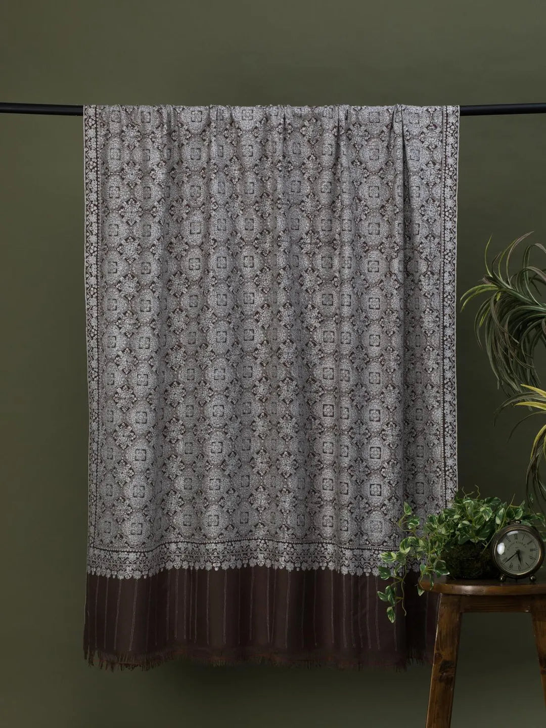 Classic Handloom Pashmina Shawl Jama Embroidery in Brown