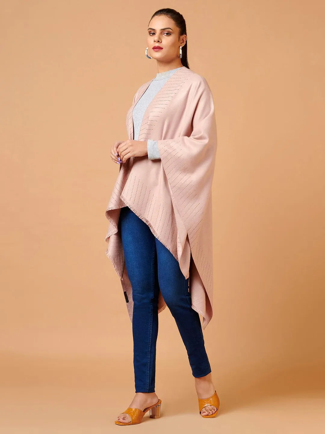 Comfort-Fit Poncho with Ponchu Pattern in Pink