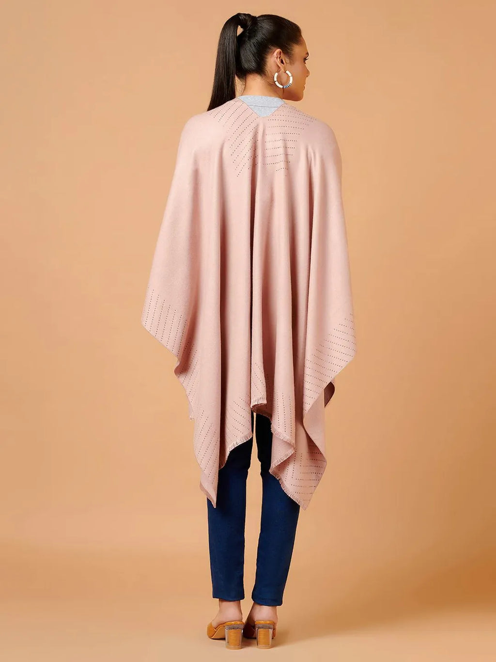 Comfort-Fit Poncho with Ponchu Pattern in Pink