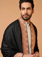 Classic Shawl Wool Blend with Aari Embroidery Pattern in Black
