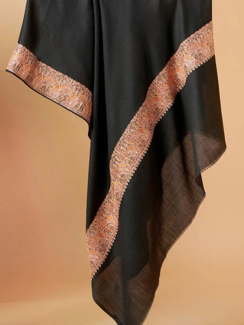 Classic Shawl Wool Blend with Aari Embroidery Pattern in Black