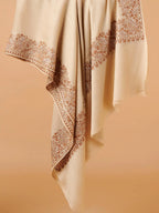 Classic Shawl Wool Blend with Aari Embroidery Pattern in Beige