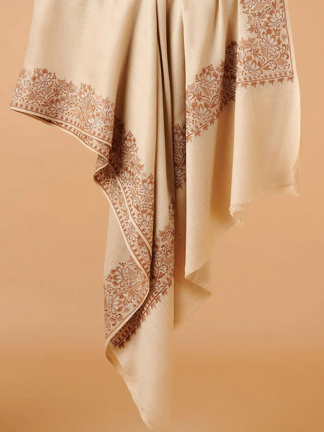 Classic Shawl Wool Blend with Aari Embroidery Pattern in Beige