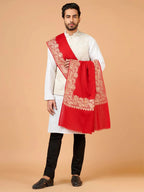 Classic Shawl Wool Blend with Aari Embroidery Pattern in Red