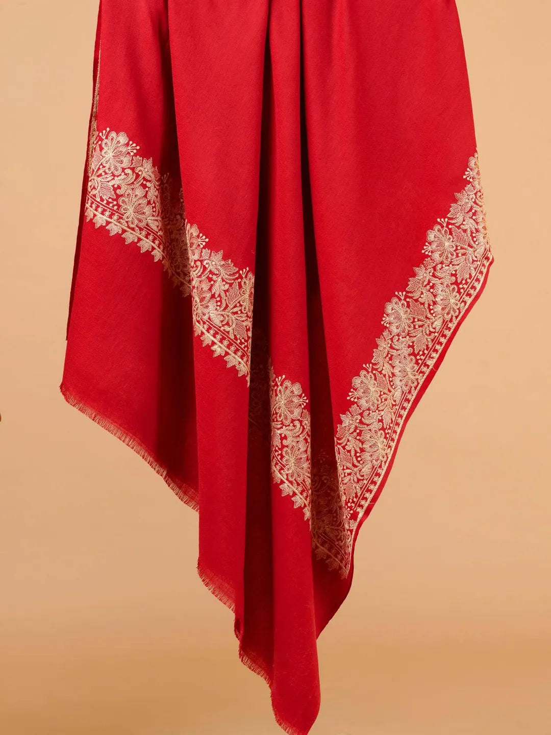 Classic Shawl Wool Blend with Aari Embroidery Pattern in Red