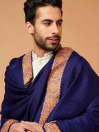 Elegant Shawl Wool Blend with Aari Embroidery Pattern in Blue