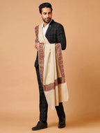 Classic Shawl Wool Blend with Aari Embroidery Pattern in Beige