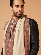 Classic Shawl Wool Blend with Aari Embroidery Pattern in Beige