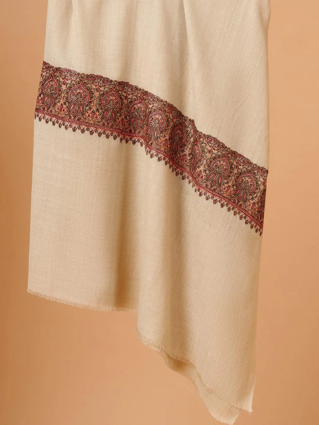 Classic Shawl Wool Blend with Aari Embroidery Pattern in Beige