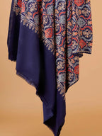 Elegant Shawl Wool Blend with Aari Embroidery Pattern in Blue