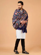 Classic Shawl Wool Blend with Aari Embroidery Pattern in Blue