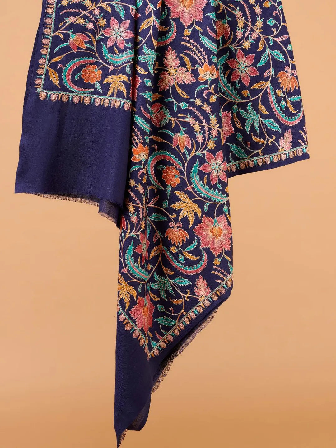 Classic Shawl Wool Blend with Aari Embroidery Pattern in Blue