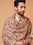 Classic Shawl Wool Blend with Aari Embroidery Pattern in Beige