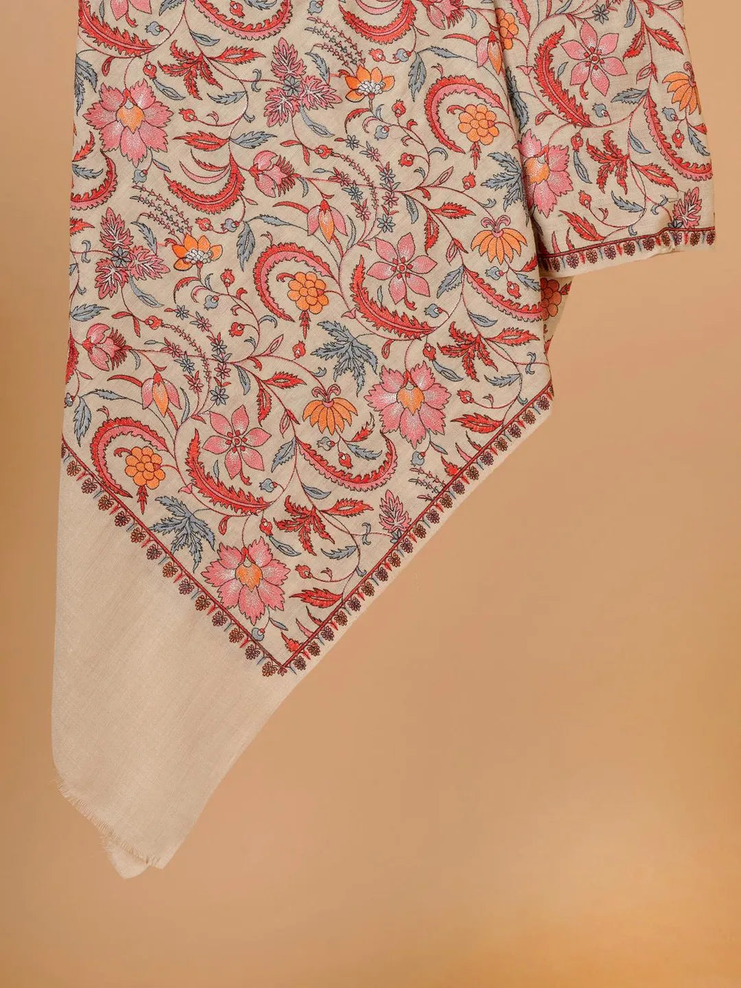 Classic Shawl Wool Blend with Aari Embroidery Pattern in Beige