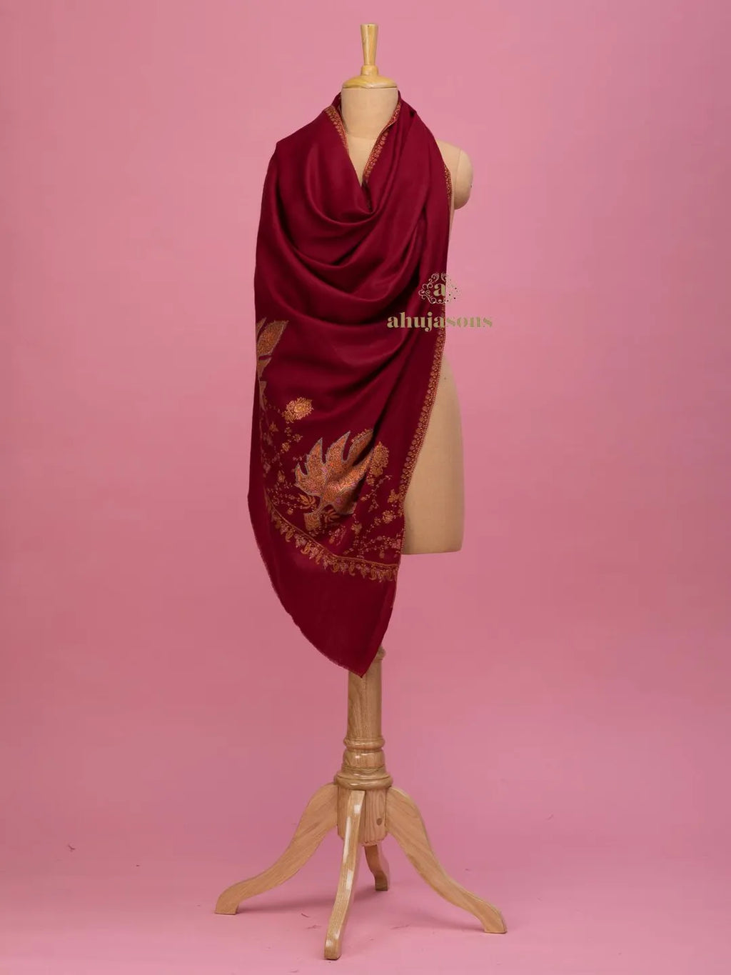 Classic Cashmina Shawl with Palla Pattern in Maroon