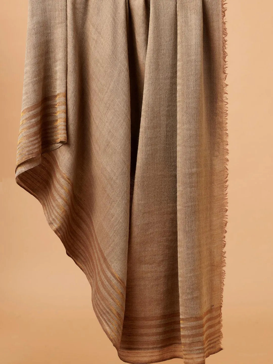 Elegant Shawl Wool Blend with Stripe Border Pattern in Beige