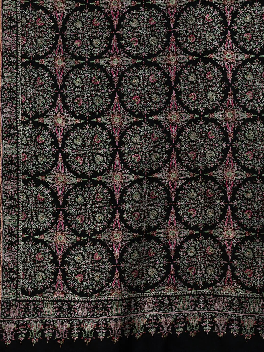 Elegant Handloom Pashmina Shawl Jama Embroidery in Black