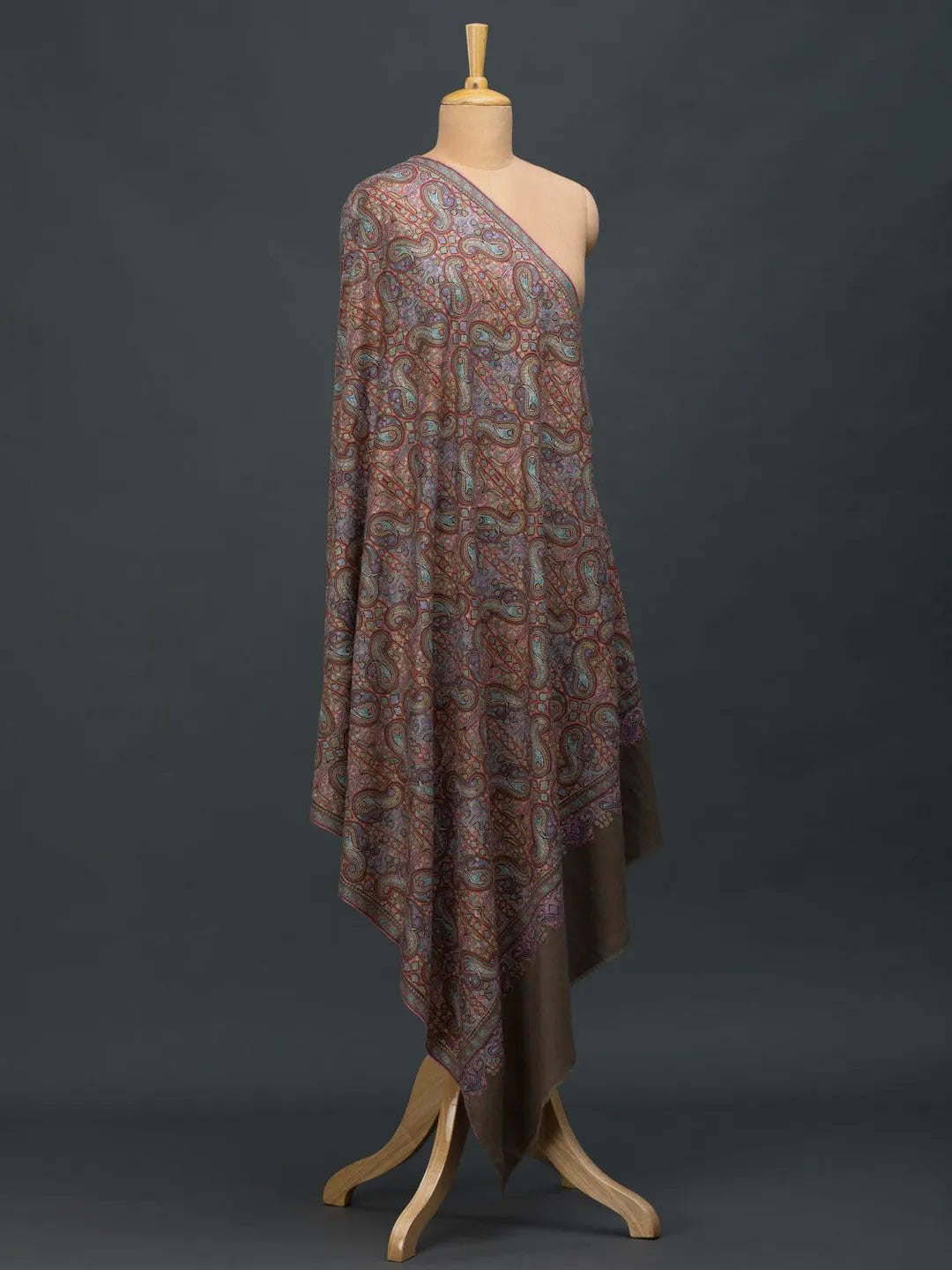 Classic Handloom Pashmina Shawl Jama Embroidery in Beige
