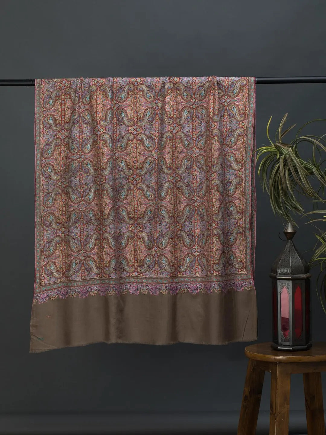 Classic Handloom Pashmina Shawl Jama Embroidery in Beige