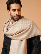 Classic Shawl Wool Blend with Gents Check Pattern in Beige