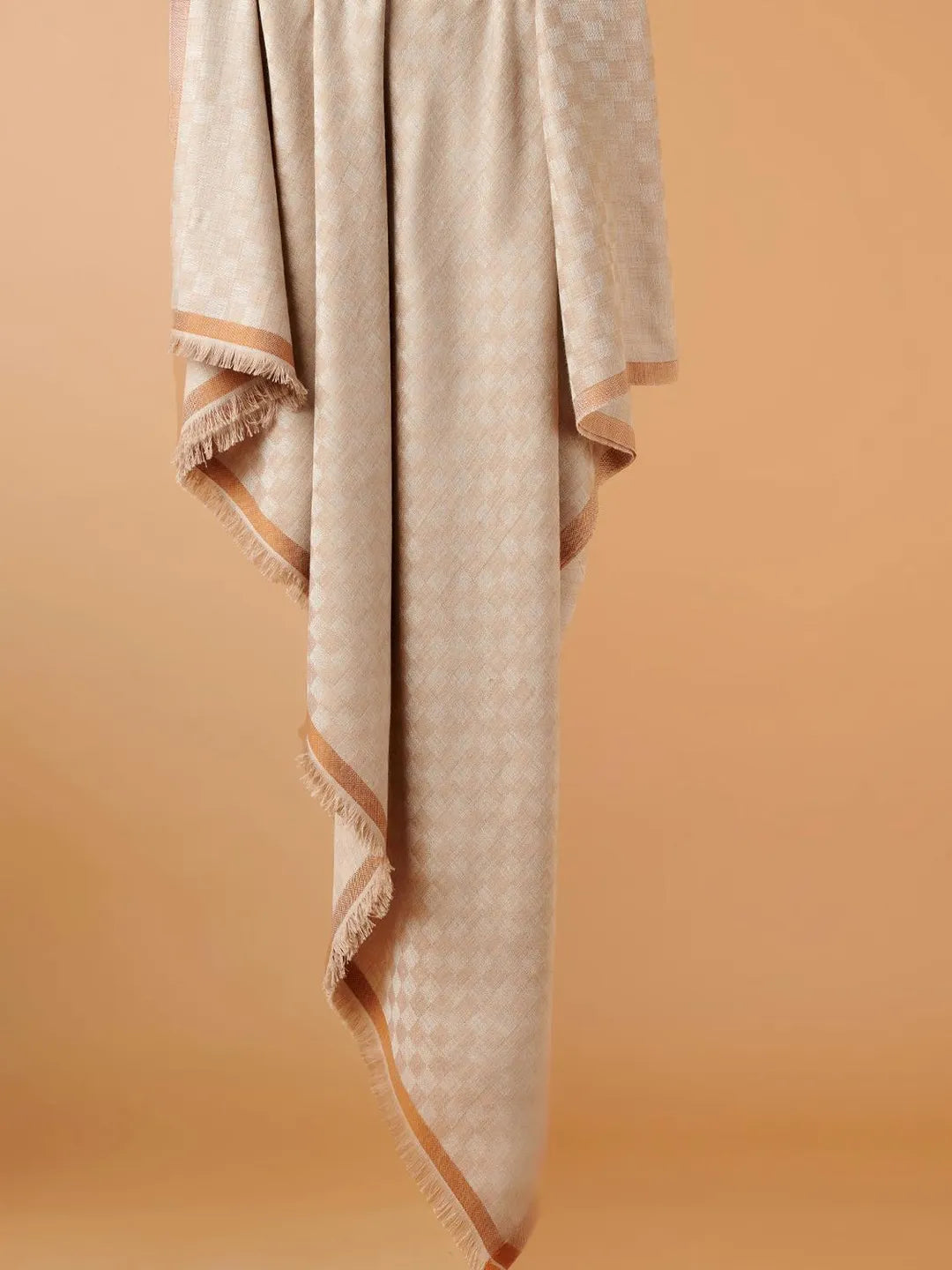 Classic Shawl Wool Blend with Gents Check Pattern in Beige