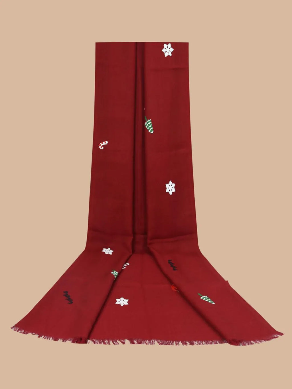 Elegant Stole Wool Blend with Christmas Pattern in Red
