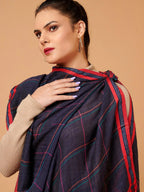 Elegant Shawl Wool Blend with Dobby Pattern in Blue