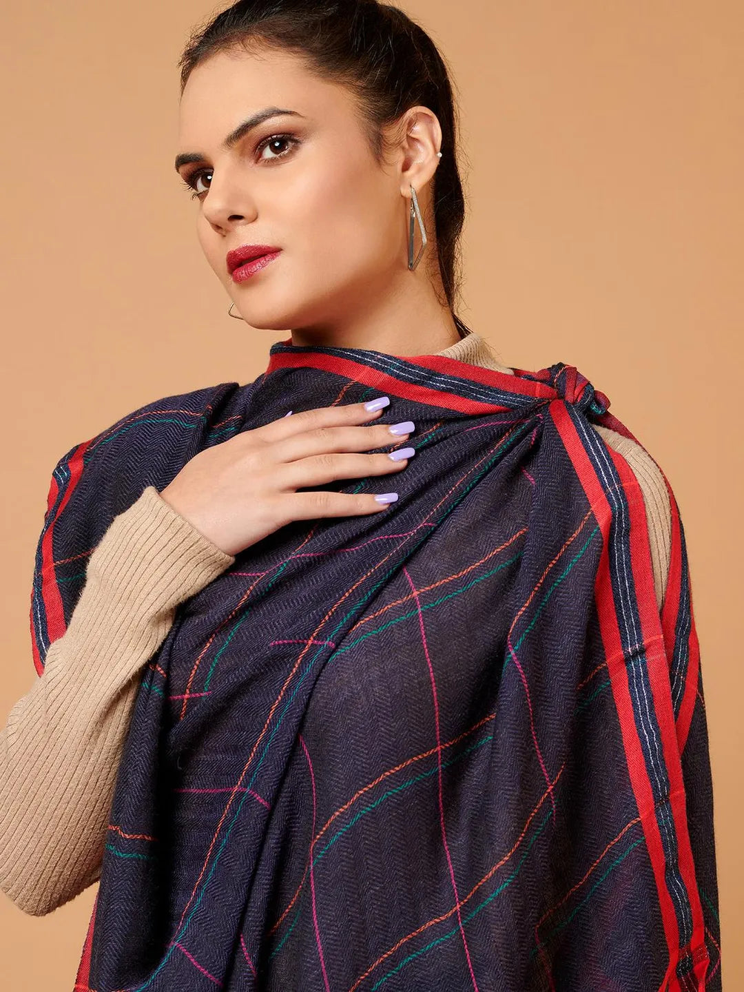 Elegant Shawl Wool Blend with Dobby Pattern in Blue