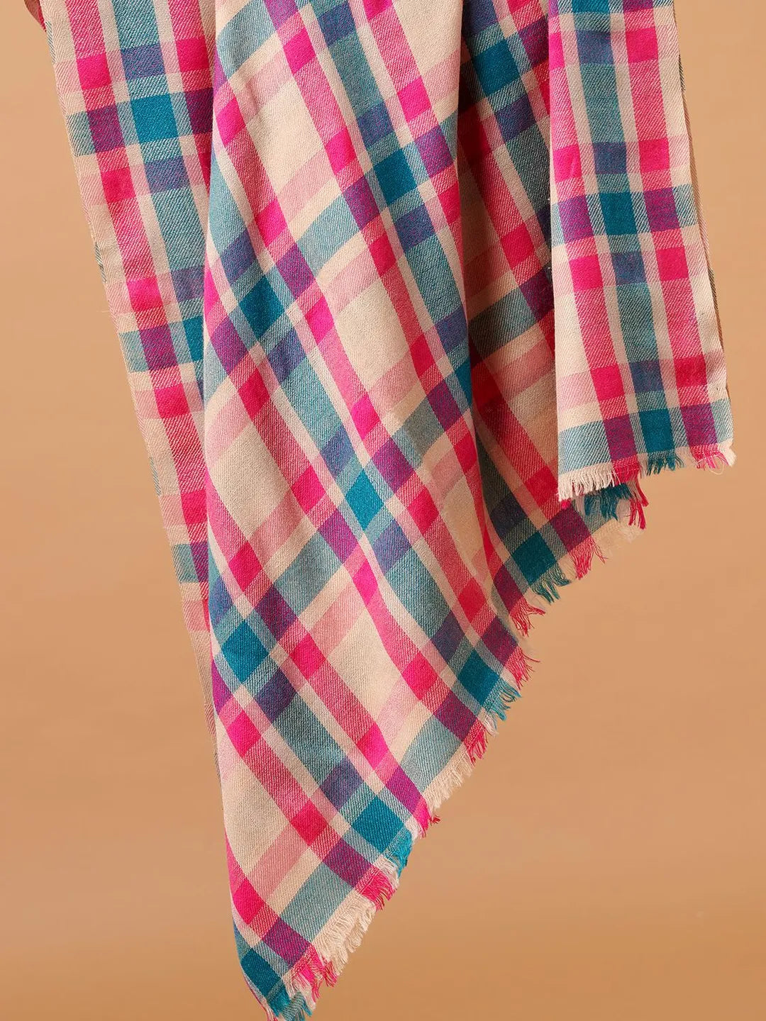 Elegant Stole Wool Blend with Check Pattern in Multi