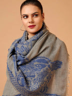 Elegant Stole Wool Blend with Jacquard Pattern in Beige