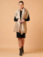Chic Stole Wool Blend with Jacquard Pattern in Beige