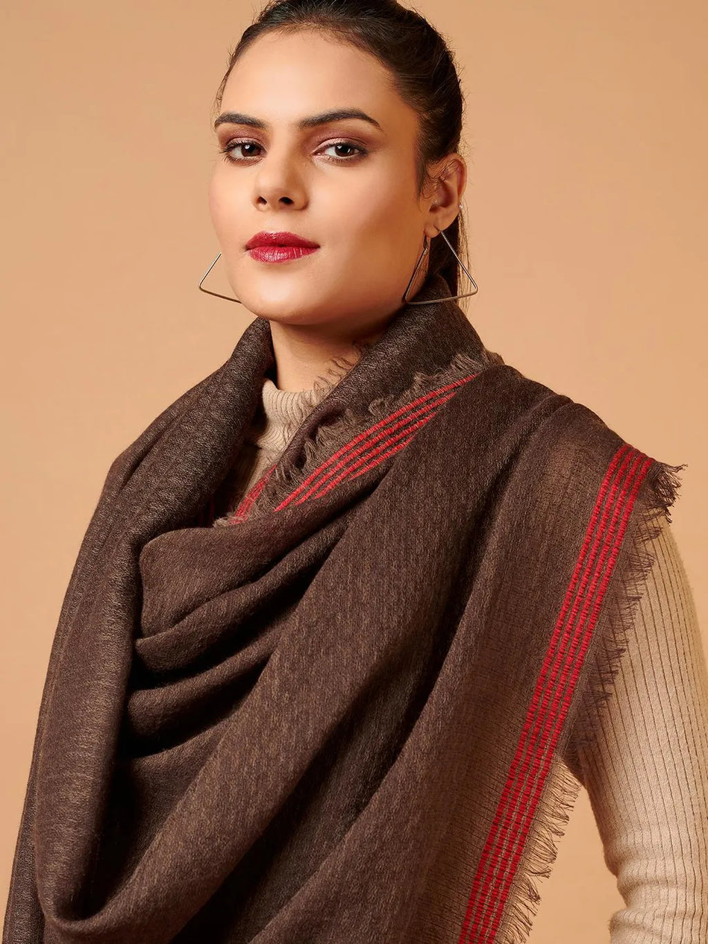 Elegant Shawl Wool Blend with Dobby Pattern in Brown