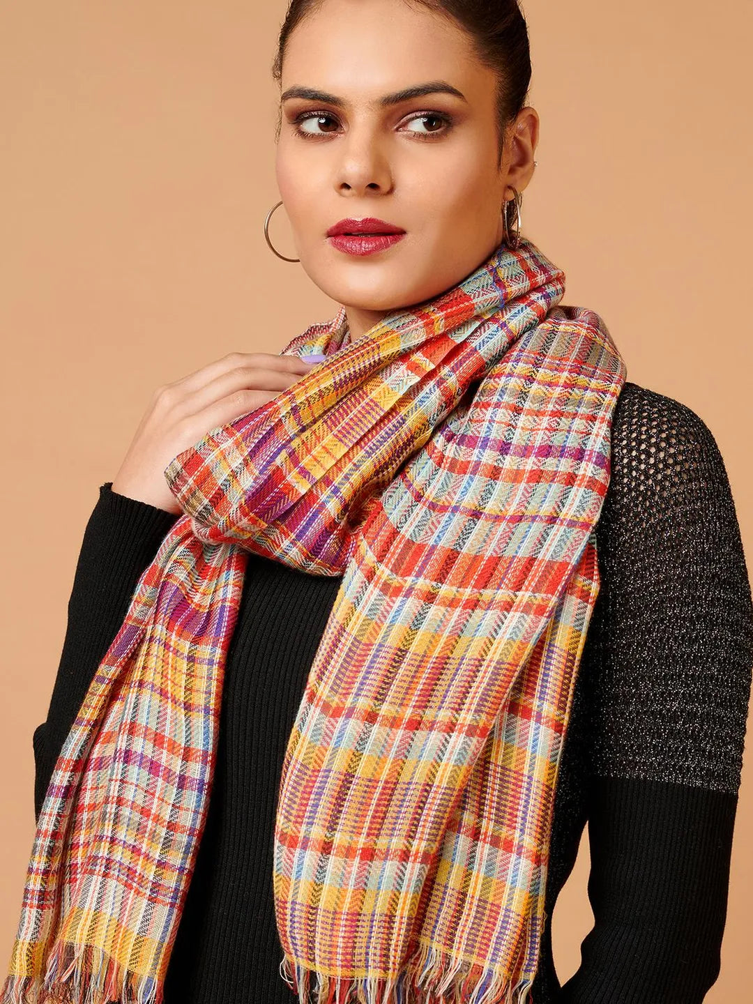 Classic Shawl Wool Blend with Dobby Pattern in Multi