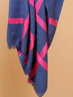 Chic Stole Wool Blend with Dobby Pattern in Blue